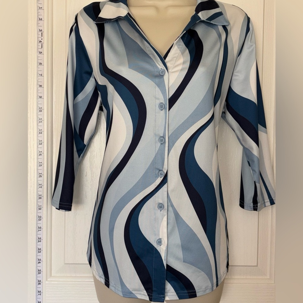 Chic Blue and Gray Striped Shirt